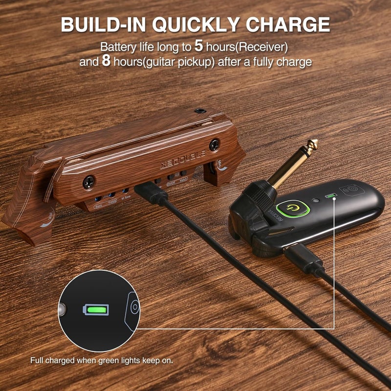 SUNYIN Wireless Acoustic Guitar Pickup Rechargable Magnetic And Microphone Soundhole Pickup For Acoustic Guitar Build-In Volume Control(Wood Grain) - Image 4